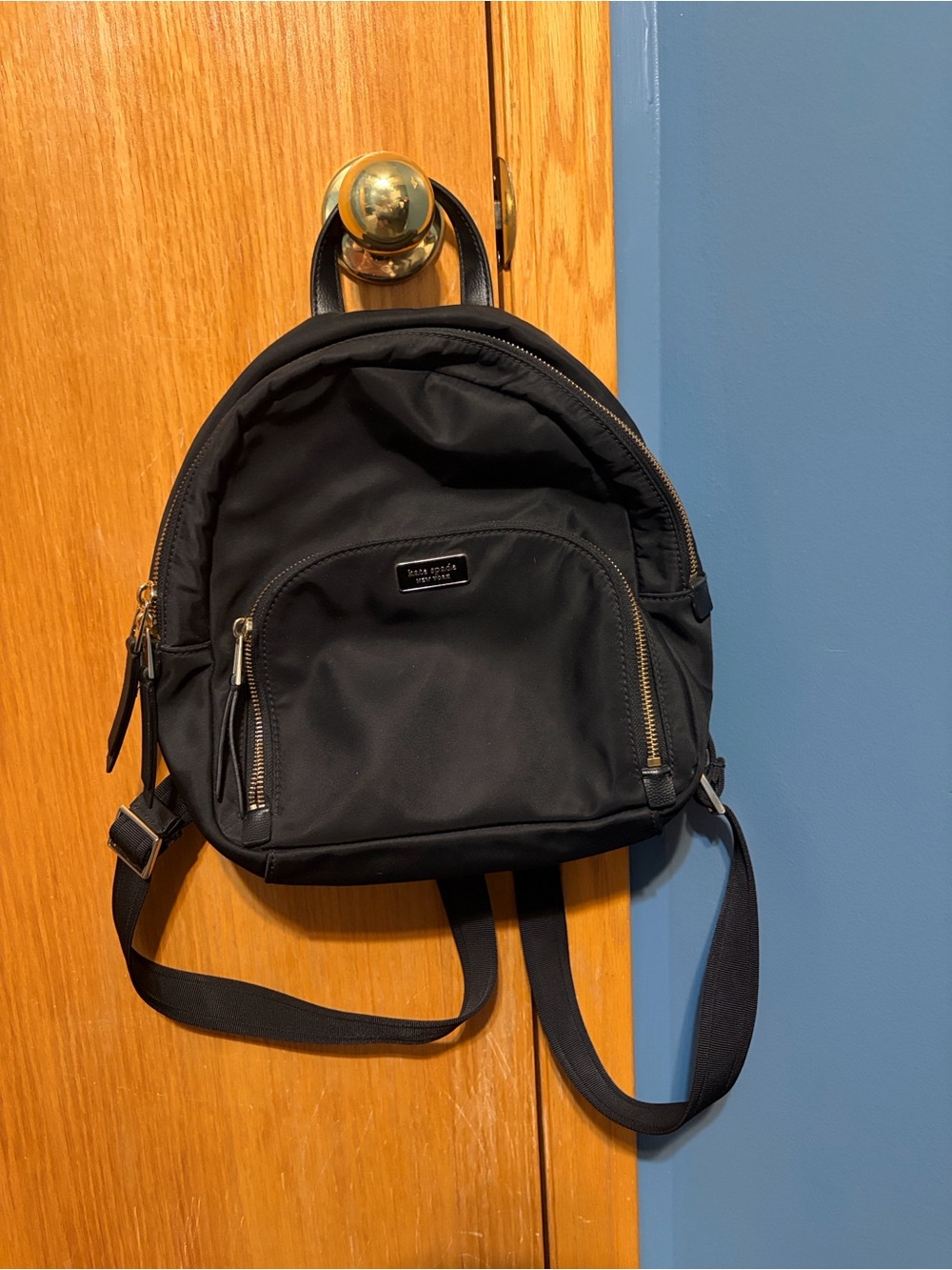 Kate Spade Black Nylon Mini Backpack with Gold Hardware